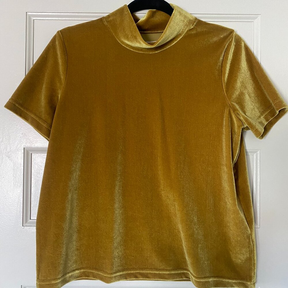 Madewell Velvet Yellow iridescent mock neck blouse